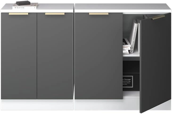 Set di mobili sottotetto Rion, Antracite-oro, 140 cm Set di 2 carcasse armadio profondità 60 cm, adatto per il salvaspazio sotto tetti spioventi
