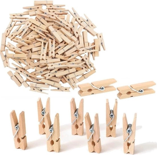 Mini Wasknijpers in Legno - 100 Stuks per Foto e Progetti Creativi