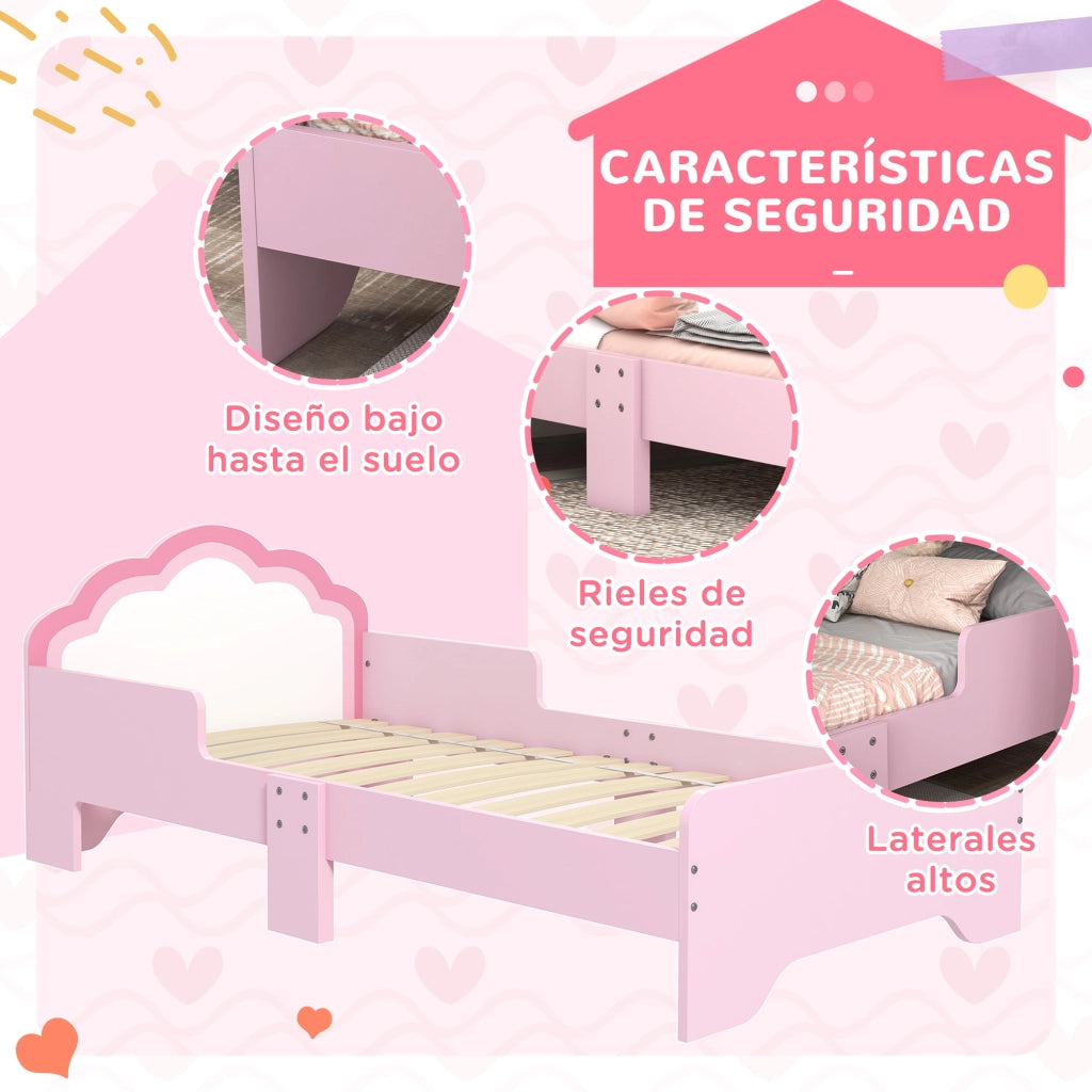 Letto a soppalco infantile con testiera a nuvola ¨C zephmum ¨C rosa 70x140 cm