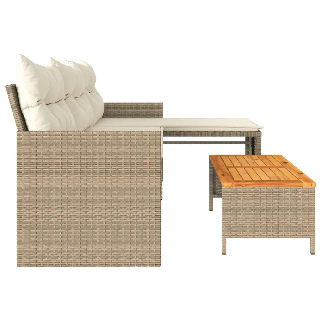 Divano da Giardino con Tavolo e Cuscini a L-Sofa da Giardino-Divano da esterno Beige in Polyrattan 100252