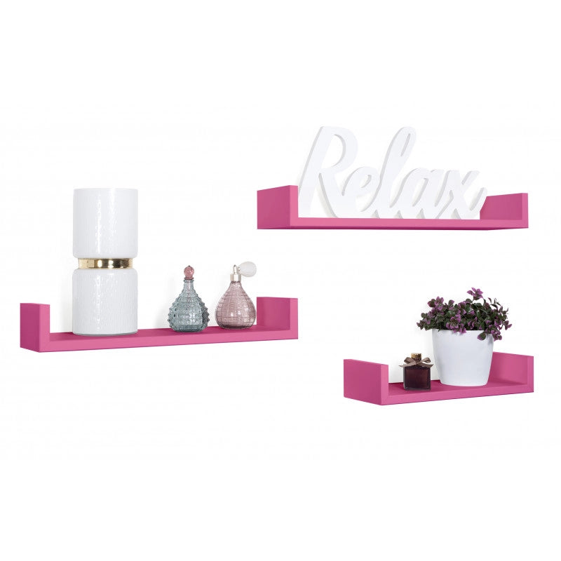 Set di 3 Mensole da Muro, Mensole Muro Design, Mensola da Parete, Fuxia, 60x8 p15,5 cm, 50x8 p15,5 cm e 40x8 p15,5 cm - Calamita