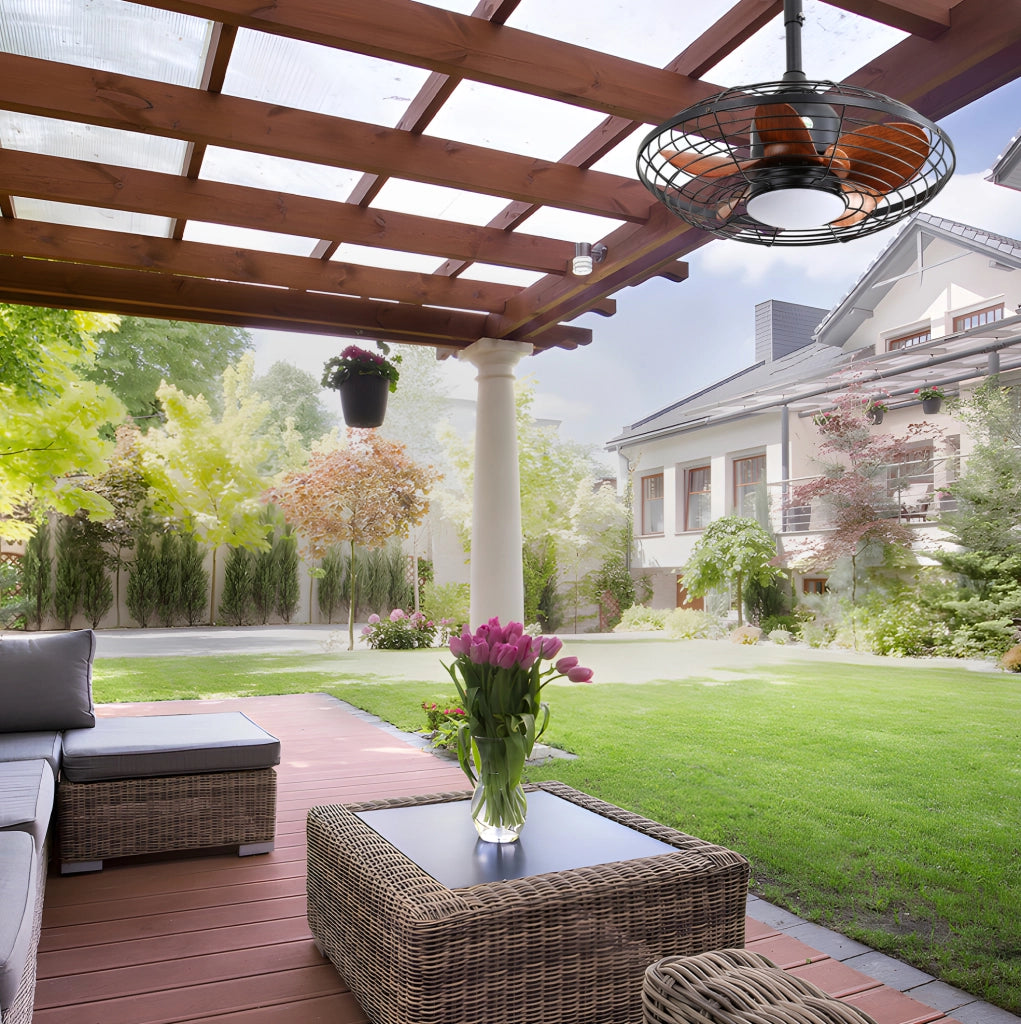 Ventilatore da soffitto nero con luce LED, motore DC reversibile e telecomando