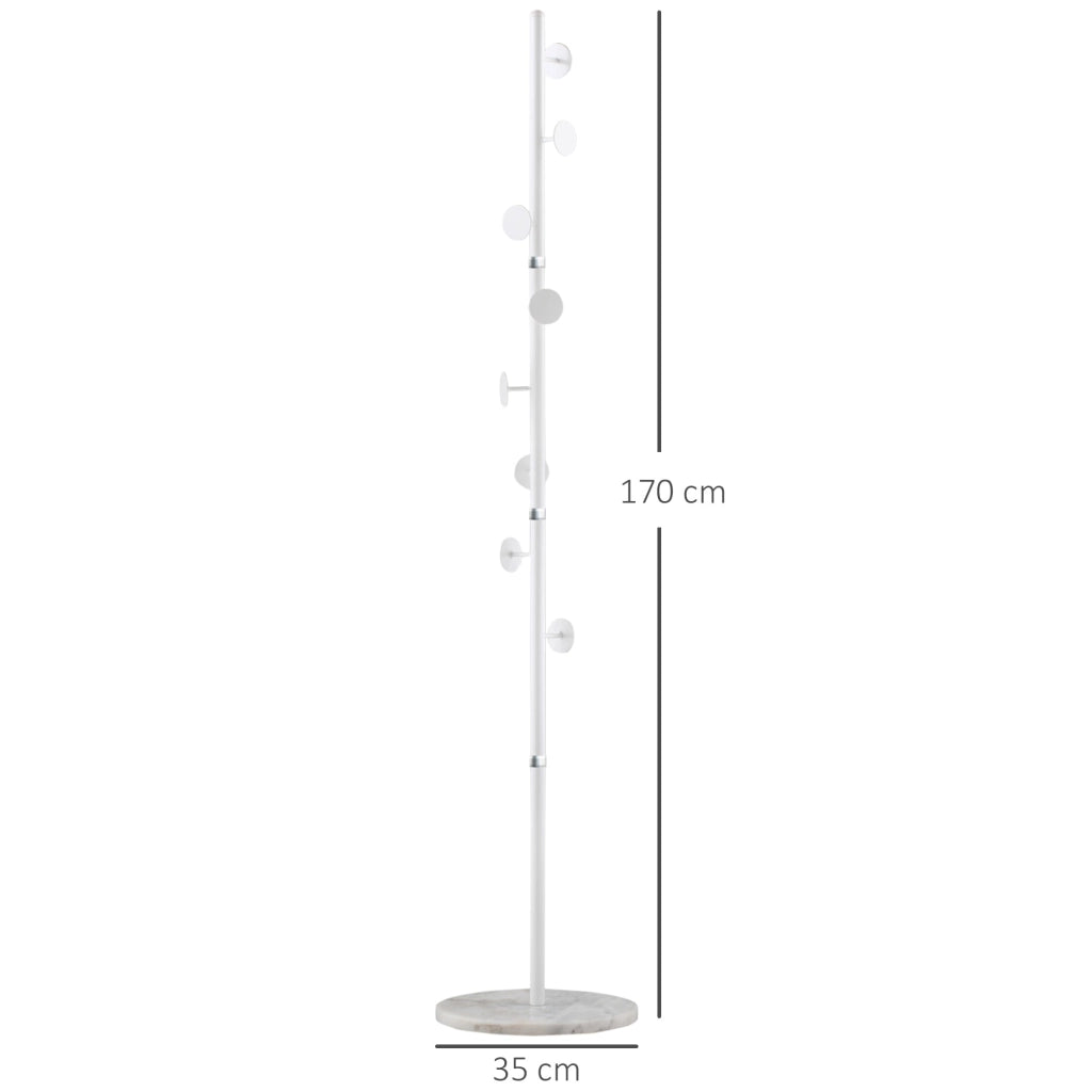 Appendiabiti da Terra 35x35x170 cm 8 Ganci Base Rotonda in Marmo Bianco