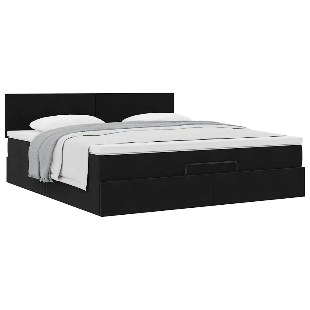 Struttura Letto Pouf con Materasso Nero 180x200 cm in Velluto