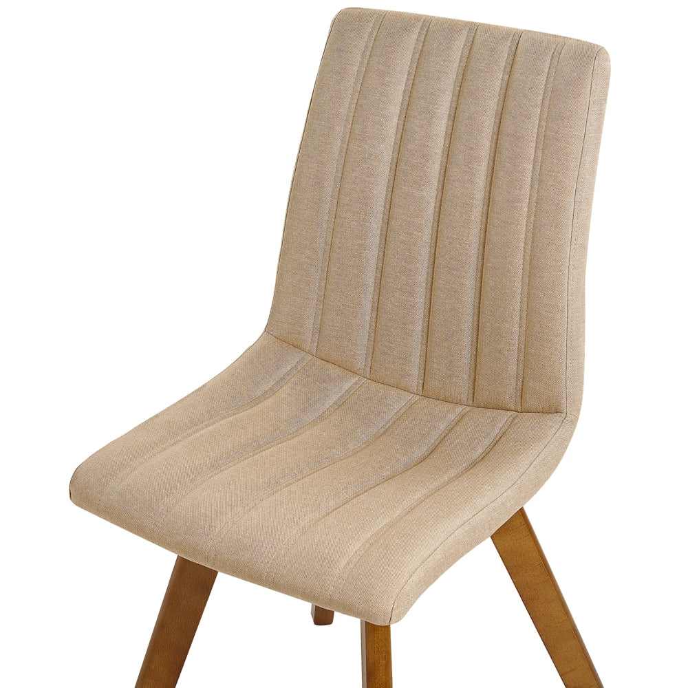 Set di 2 sedie Tessuto poliestere beige sabbia Gambe in legno massello scuro Imbottitura verticale Schienale curvo