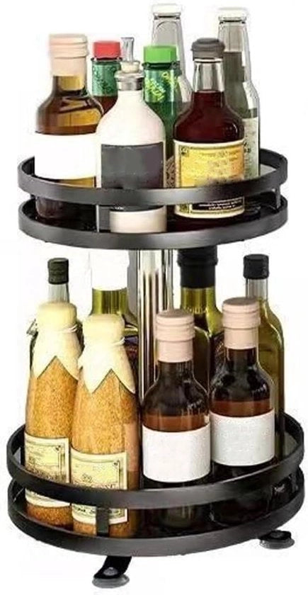 Organizzatore a due livelli con rotazione metallica per spezie e condimenti per armadietto della cucina