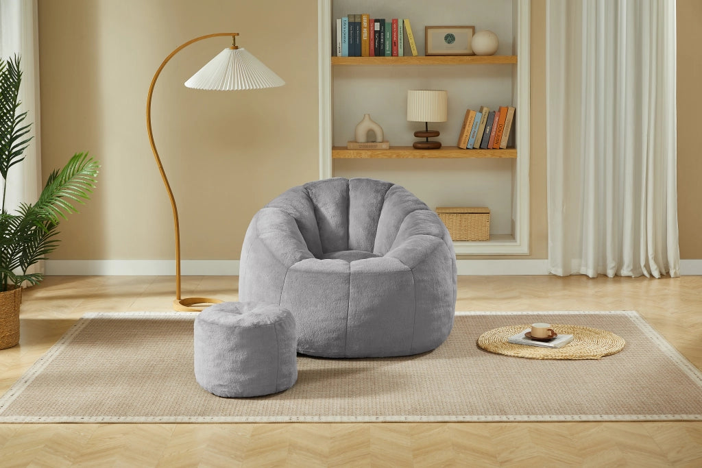 POLTRONA Sacco a Fiore con Poggiapiedi 105x105x70 cm Grigio