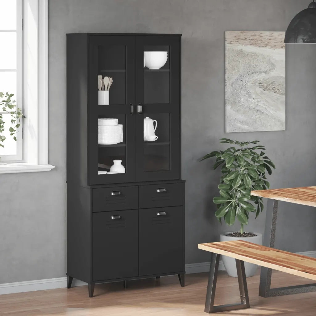 Credenza VIKEN Nera 80x40x190 cm in Legno Massello di Pino 3207148