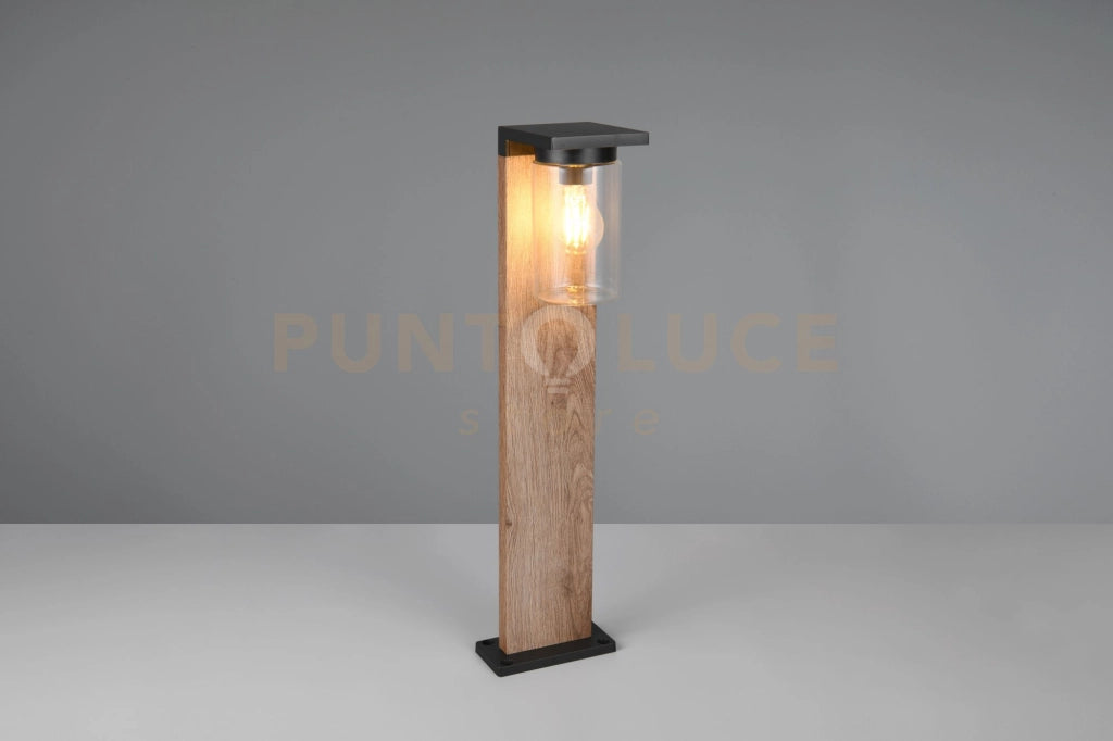 ARDILA PALO DA ESTERNO ALLUMINIO NERO CON EFFETTO LEGNO E VETRO TRASPARENTE CON INTERRUTTORE E SENSORE CREPUSCOLARE IP44 H. 65CM 1 LUCE ATTACCO E27