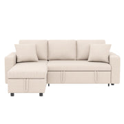 Divano letto angolare reversibile con contenitore e tasche laterali - in lino beige