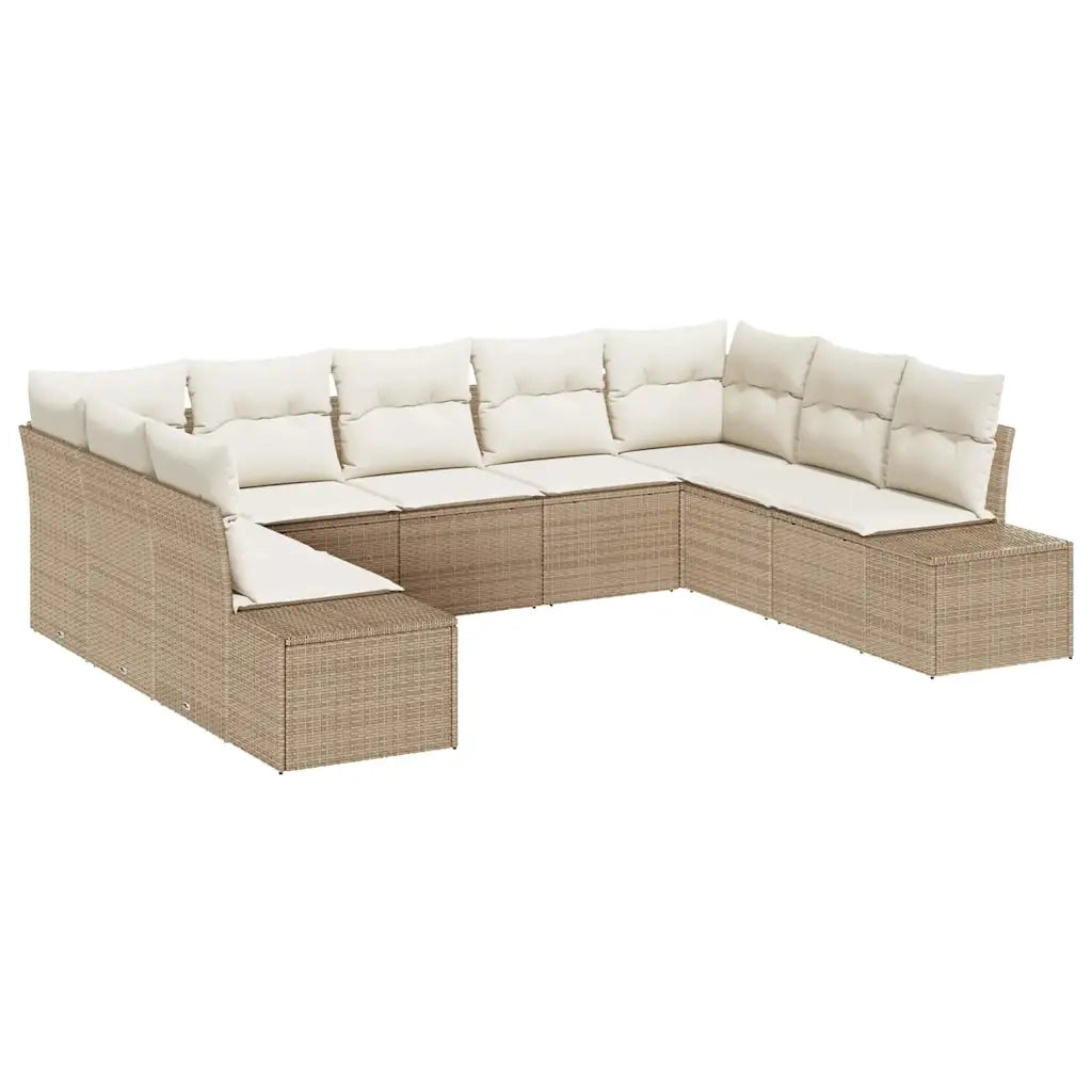 Set Divano da Giardino con cuscino 9 pcs Beige polyrattan