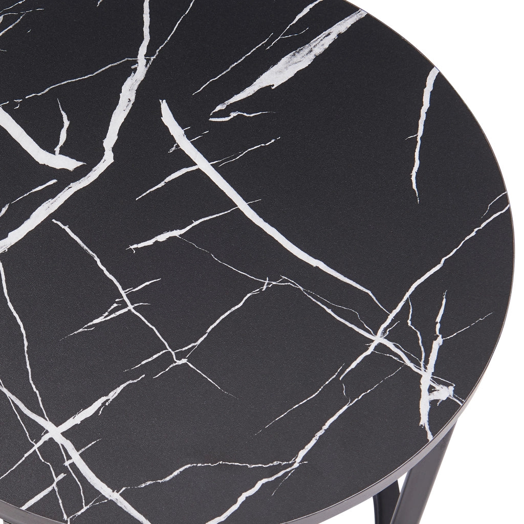 Set Kokkola 3 Tavolini Sovrapponibili con Piani Rotondi in Vetro Fumè e MDF Effetto Marmo Nero [en.casa]