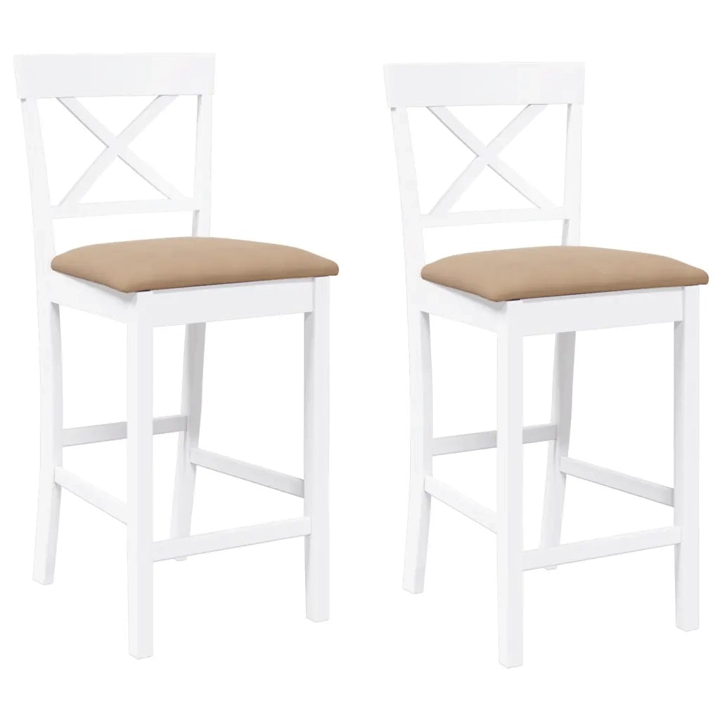 vidaXL Sgabelli da Bar con Cuscini 2 pz Bianco Legno Massello di Hevea