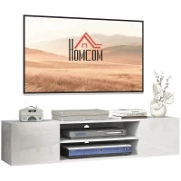 Mobile Banc TV Sospeso Stile Contemporaneo 2 Armadietti 2 Nicchie Centrali e 2 Passacavi, 140 x 30 x 30 cm, Bianco