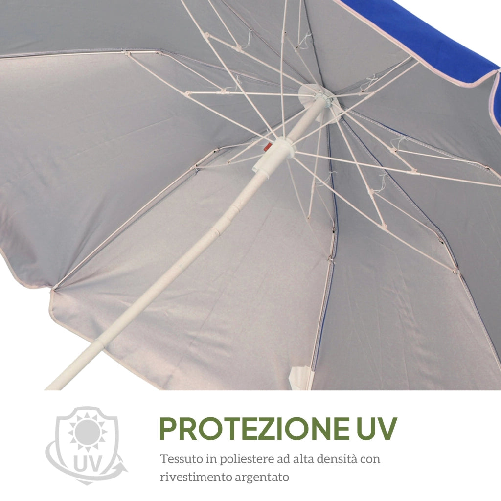 Ombrellone da Giardino Ø160x205  cm Spiaggia Inclinabile in Acciaio e Poliestere Blu