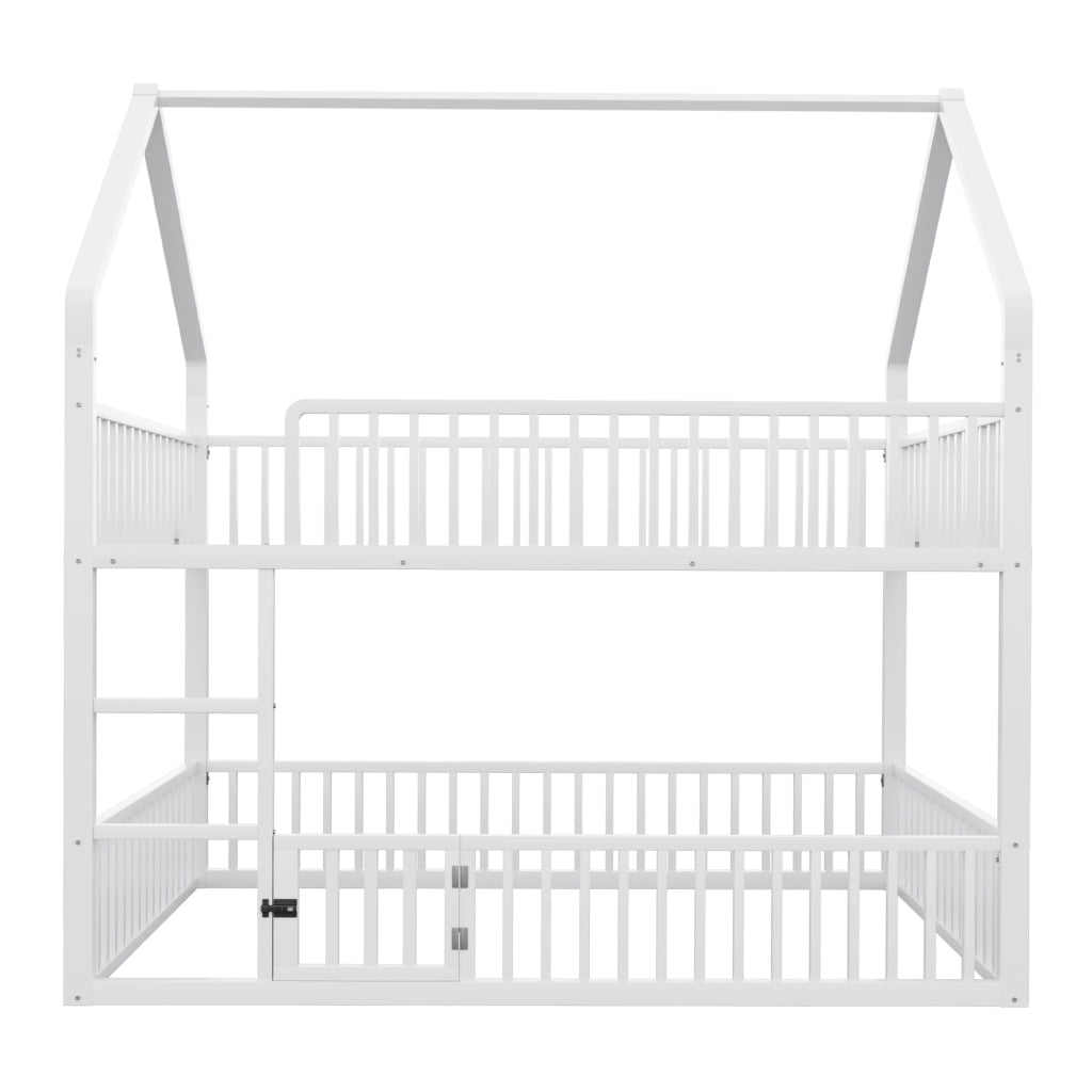Letto a castello in metallo 140x200 cm con scala frontale e porta apribile, bianco