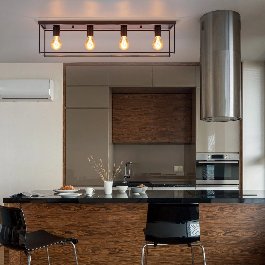 ZMH Lampada da soffitto industriale retrò nera 4 teste E27 con lampadine per camera letto soggiorno cucina corridoio