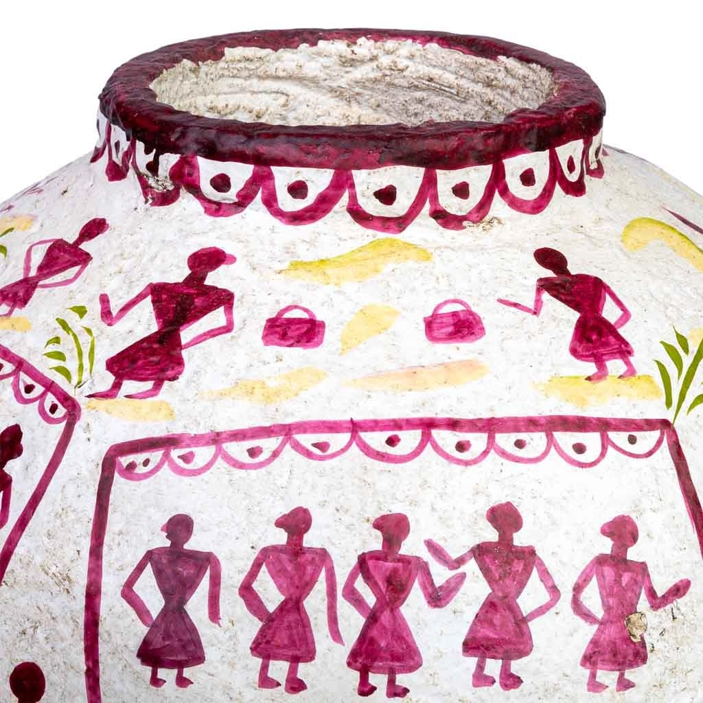 Vaso in cartapesta bianco dipinto a mano 37x37x40h cm