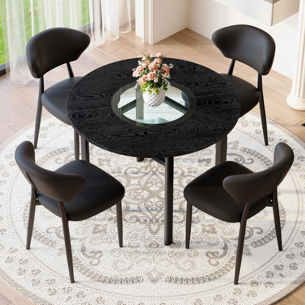 Tavolo da pranzo rotondo con 4 sedie in MDF vetro e PU per soggiorno e cucina nero diametro 100 cm