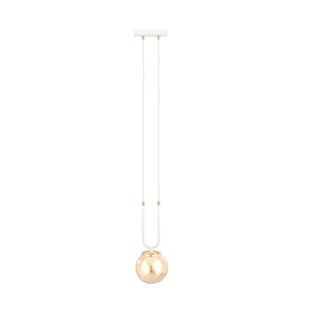 Sospensione Contemporanea 1 Luce Crio Acciaio Bianco Oro E Sfera Vetro Ambra