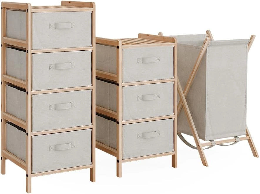 Set di mobili da bagno Bruno, Grigio, 3 parti, composto da 2 cassettiere e un cesto portabiancheria