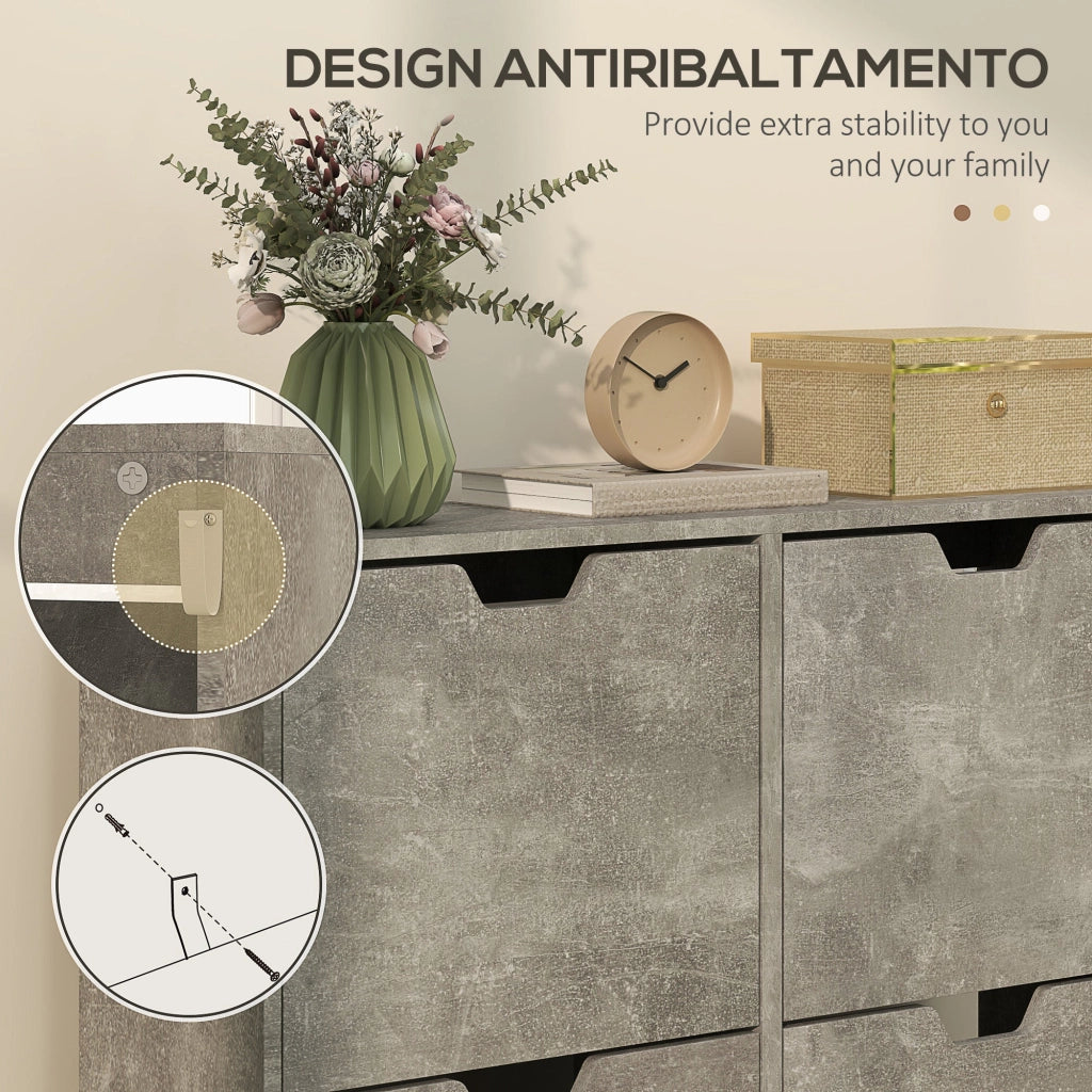 Mobile Scarpiera con 4 Cassetti Ribaltabili 95x26x95 cm a 2 Livelli per 16 Paia in Legno Grigio