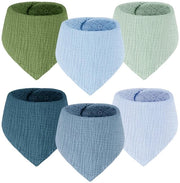 Asciugamani per neonati in mussola 100% cotone, set da 6 pezzi, a forma di triangolo, blu e verde, per bambini maschi e femmine, assorbenti e regolabili