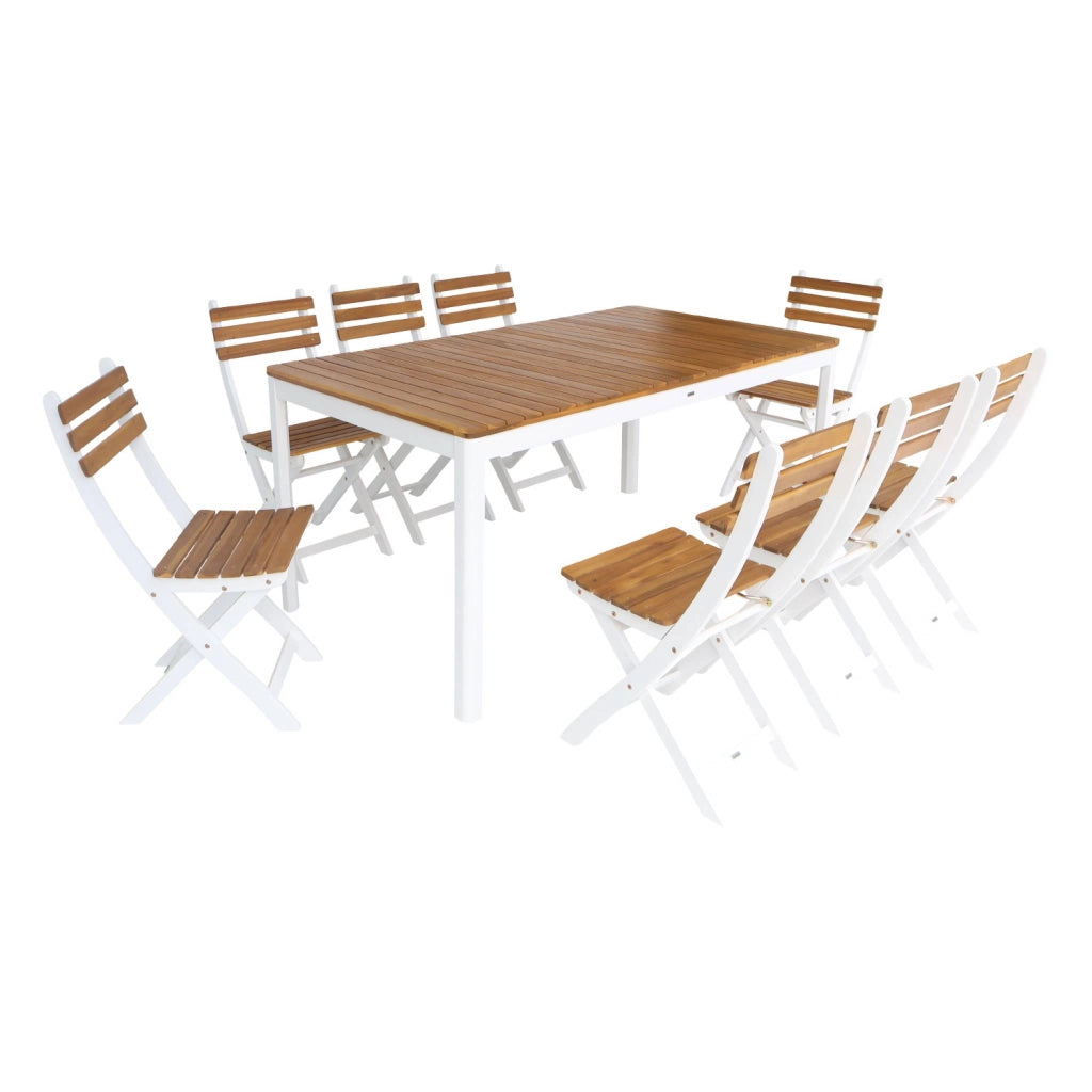 Set tavolo da giardino in acacia con angoli arrotondati con 8 sedie,