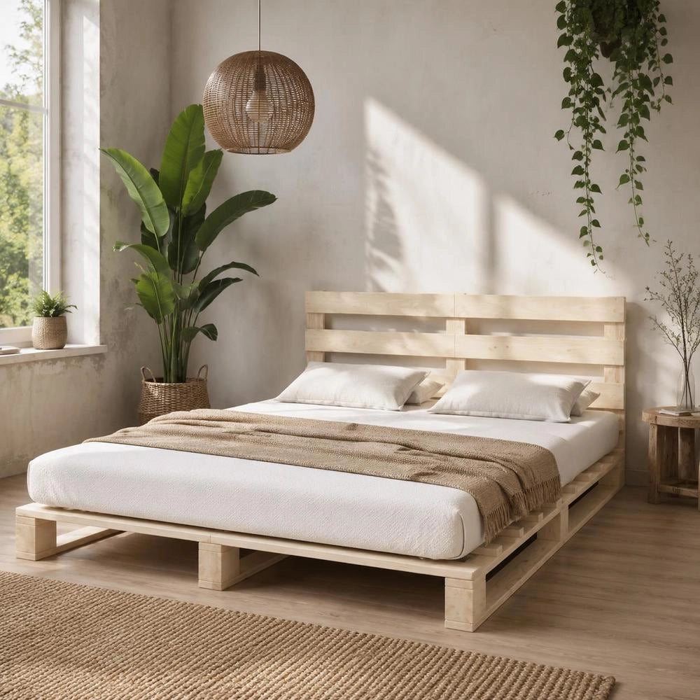 Pallet Bed Made Of Solid Pine Wood, 140x200 Cm