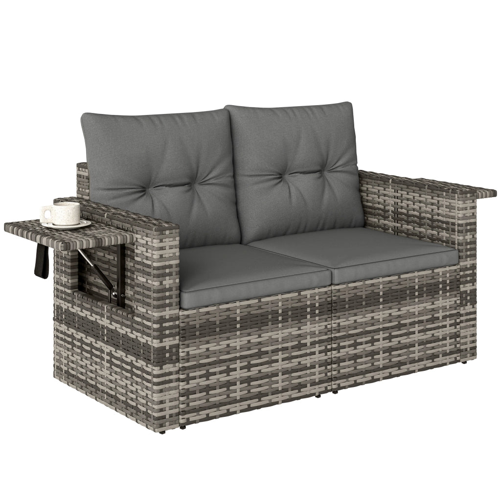 Divano 2 posti in rattan con cuscini e tavolini laterali ¨C Zephmum ¨C Grigio chiaro
