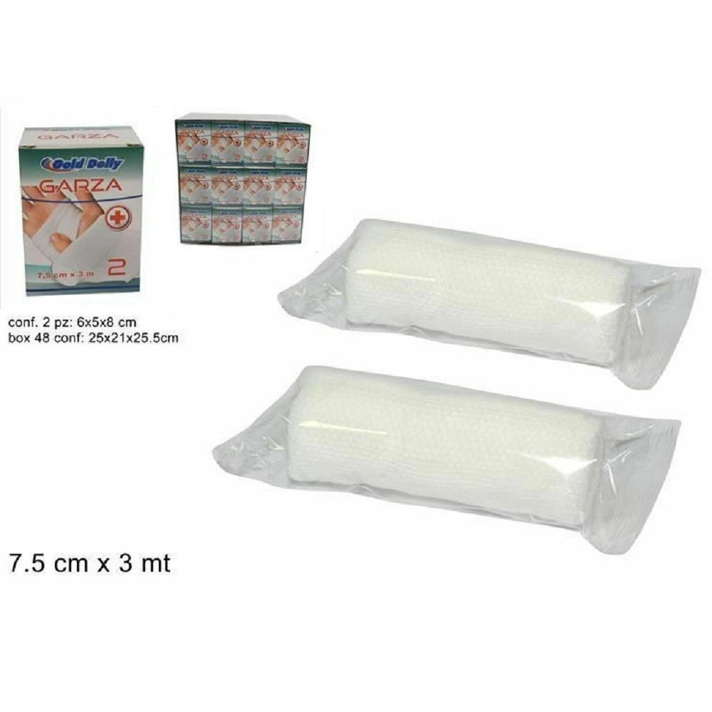 Trade Shop - Set 24 Confezioni 2 Pezzi Garza Benda Medicazione 7.5 Cm X 3 Metri Ir002777 -