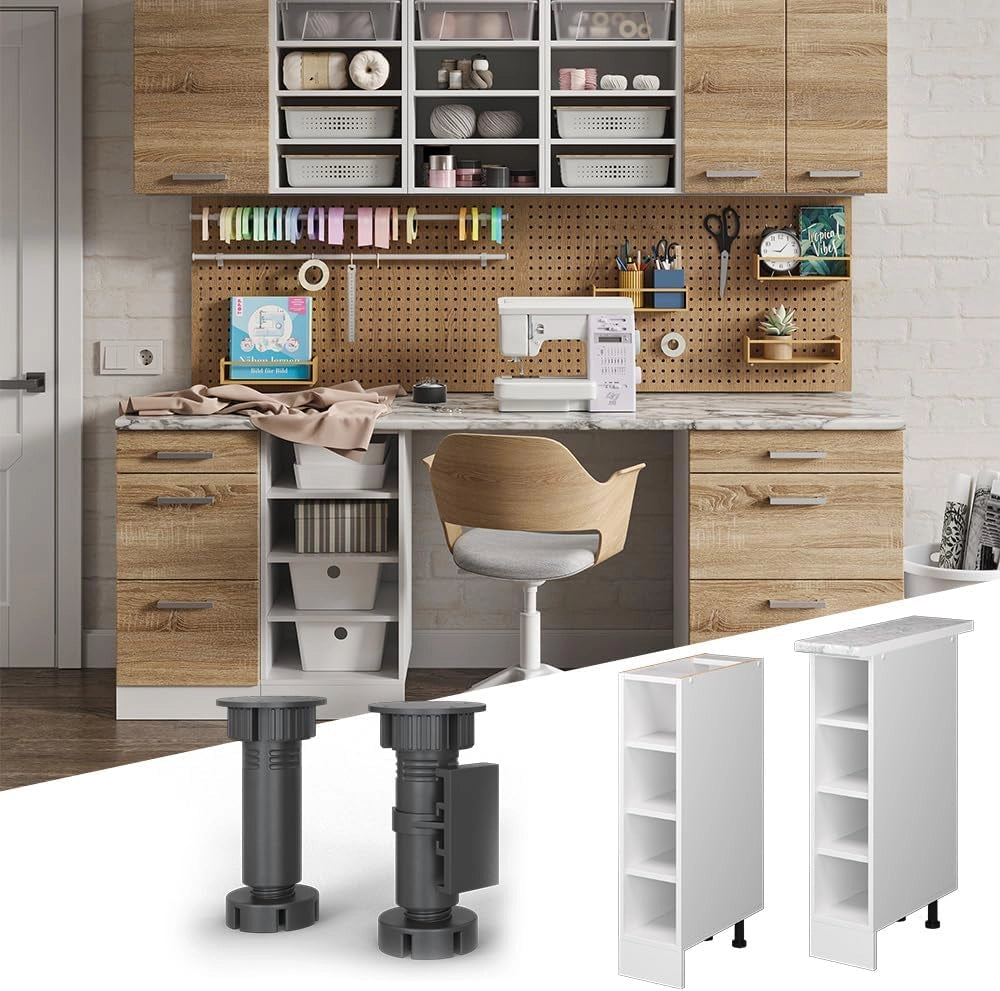 Base a ripiani R-Line, Bianco, 20 cm con ripiani aperti, con piano di lavoro, per conservazione laterale e accesso rapido