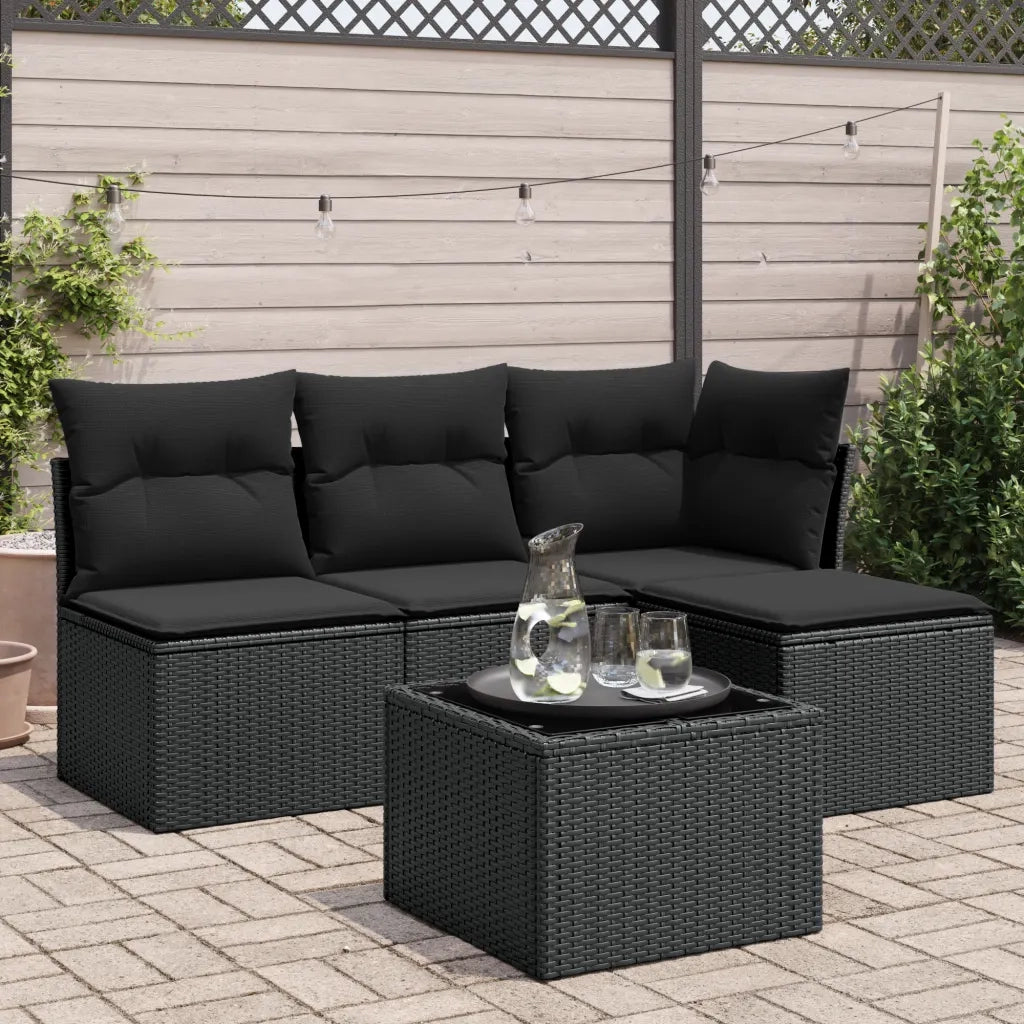 Set Divani da Giardino 5 pz | Set Salotto da Giardino con Cuscini in Polyrattan Nero