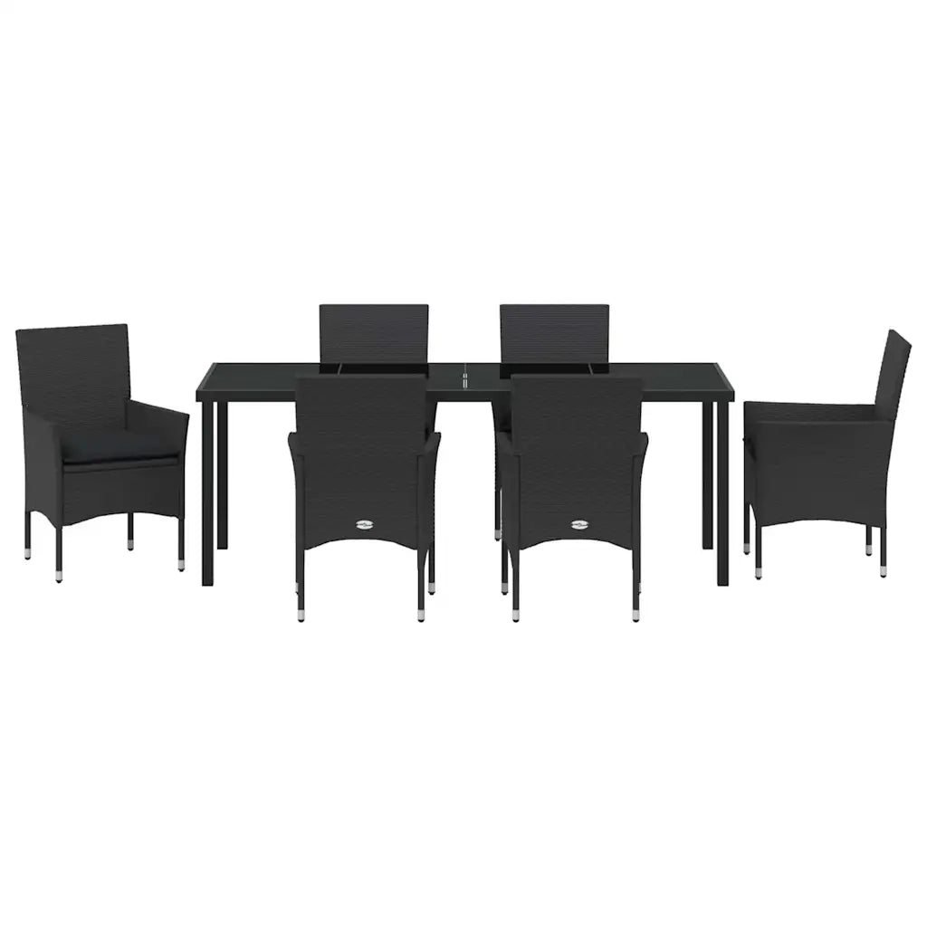 Set da Pranzo per Giardino con cuscino 7 pcs Nero polyrattan 3379777