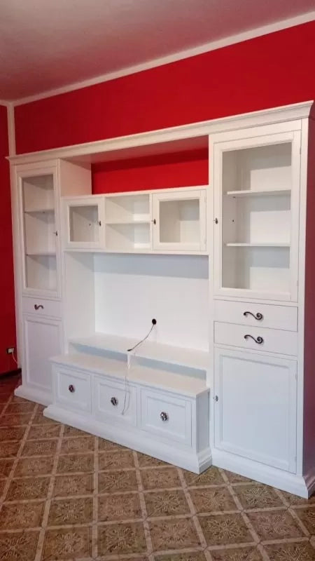 Parete attrezzata porta tv in legno bianco l.300 p.54 h.222 - Mobili 2G