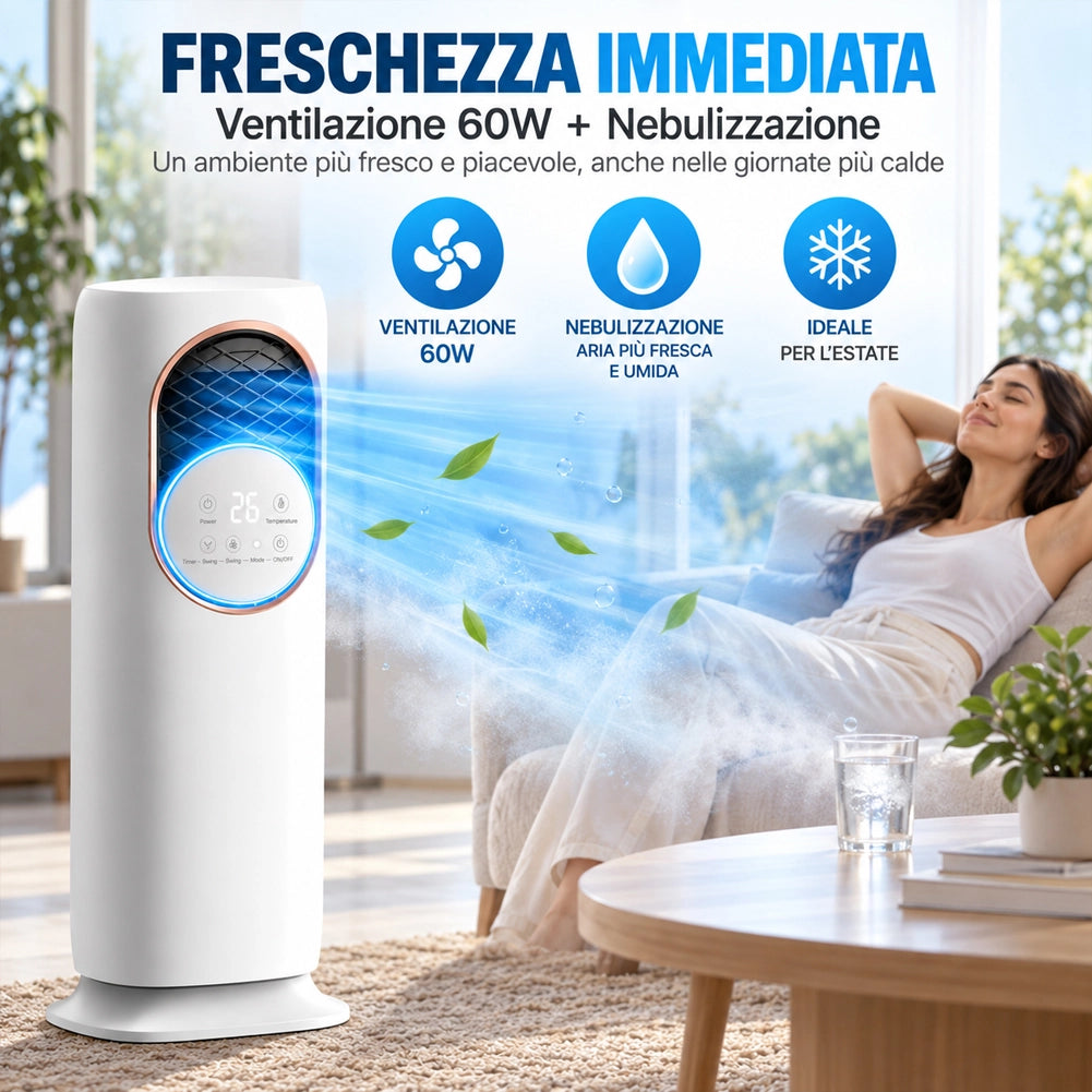 Raffrescatore Ventilatore Nebulizzatore Telecomando e Display LCD Tasti touch