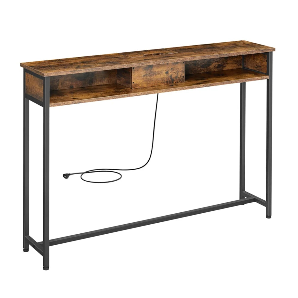 Consolle sottile con multipresa 25 x 120 x 81,1 cm tavolino da divano con 2 scomparti spazio nascosto salvaspazio per ingresso o soggiorno 12_0007503