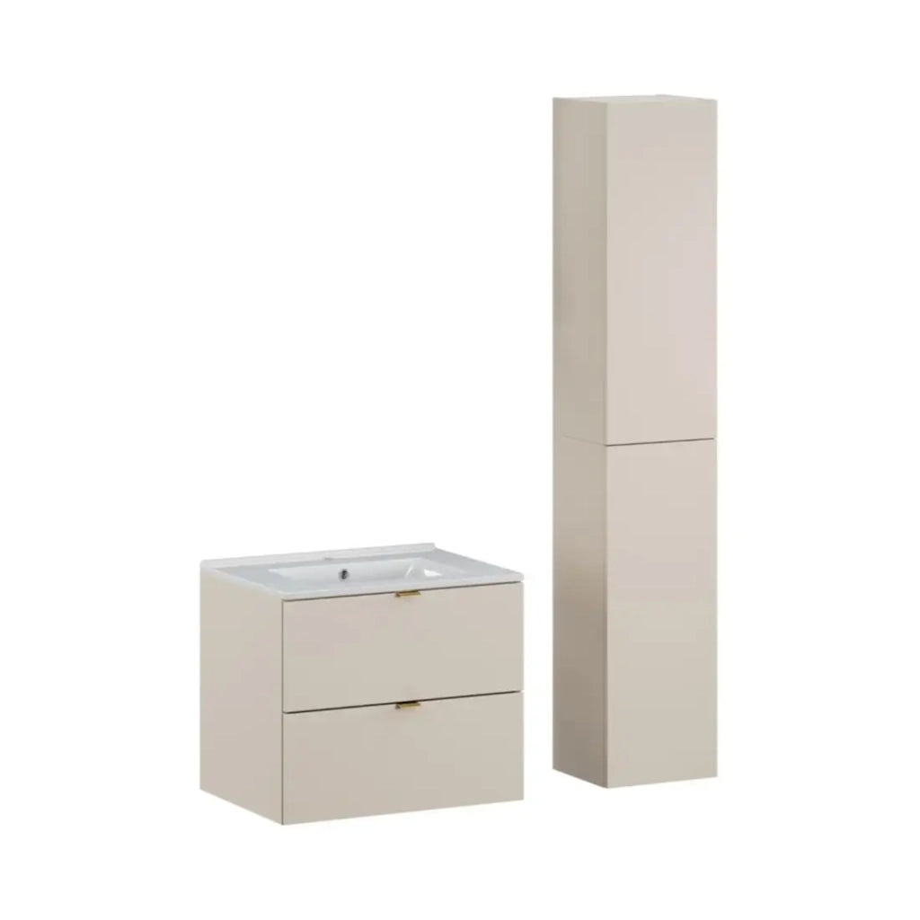 Set da bagno BELLA: mobile sottolavabo 60cm + lavabo incassato bianco + colonna contenitore