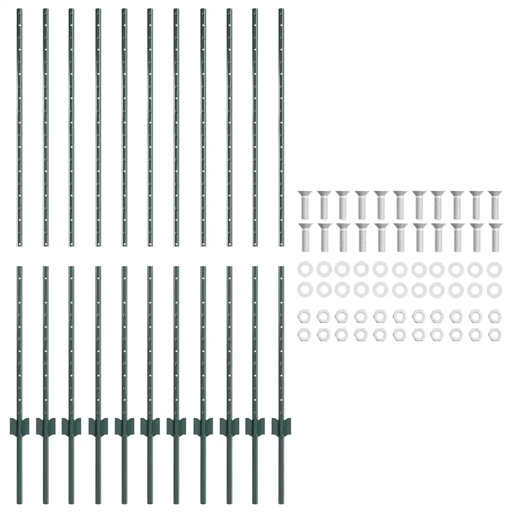 Palo della recinzione 11 pcs Verde 140 cm Acciaio 42006269