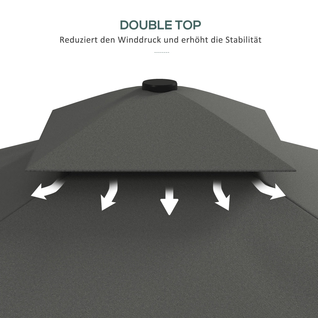 Parasole a sbalzo 243x243cm con protezione UV doppio tetto base trasversale quattro montanti stabile per balcone colore grigio scuro