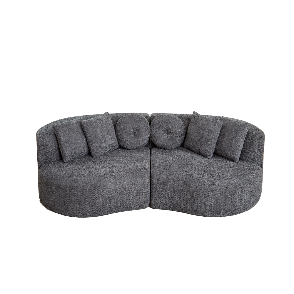 Divano modulare in tessuto Chenille ¨C Minimal ¨C Grigio antracite senza braccioli con 6 cuscini