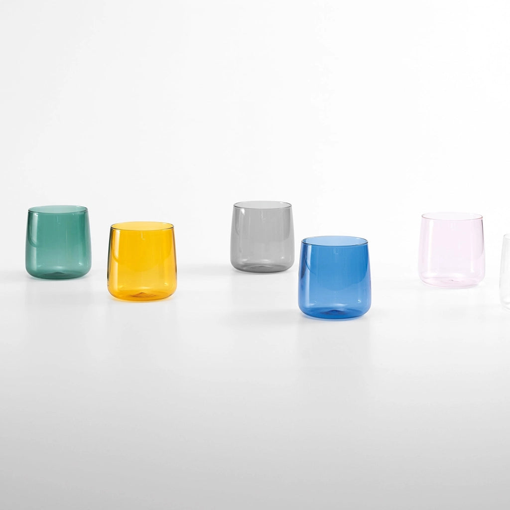 Zafferano Set 6 Bicchieri No Bilia in vetro borosilicato soffiato a mano, design elegante e resistente, colore rosa, ideale per bevande fredde