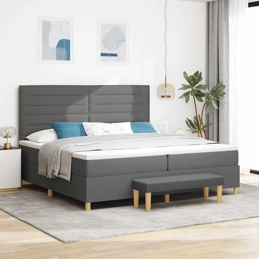 Letto a molle con materasso Grigio scuro 200 x 200 cm Tessuto