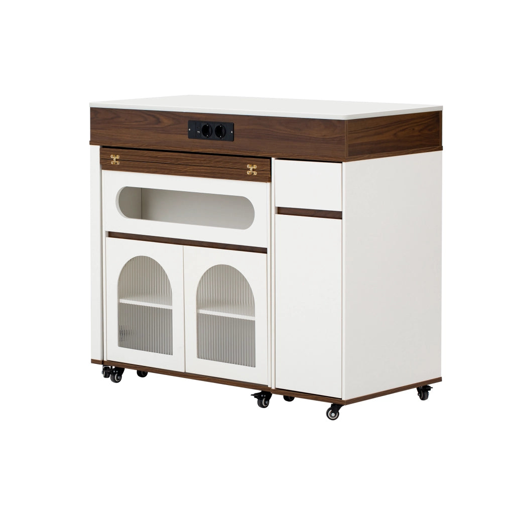 Tavolo da Pranzo Allungabile con Credenza e Cassetto ¨C MINIMAL ¨C Bianco/Noce