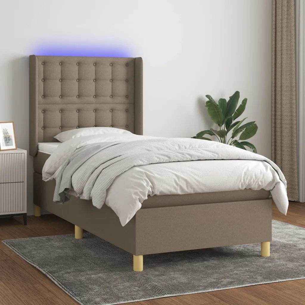 Letto a Molle con Materasso e LED Tortora 80x200 cm in Tessuto 3139153