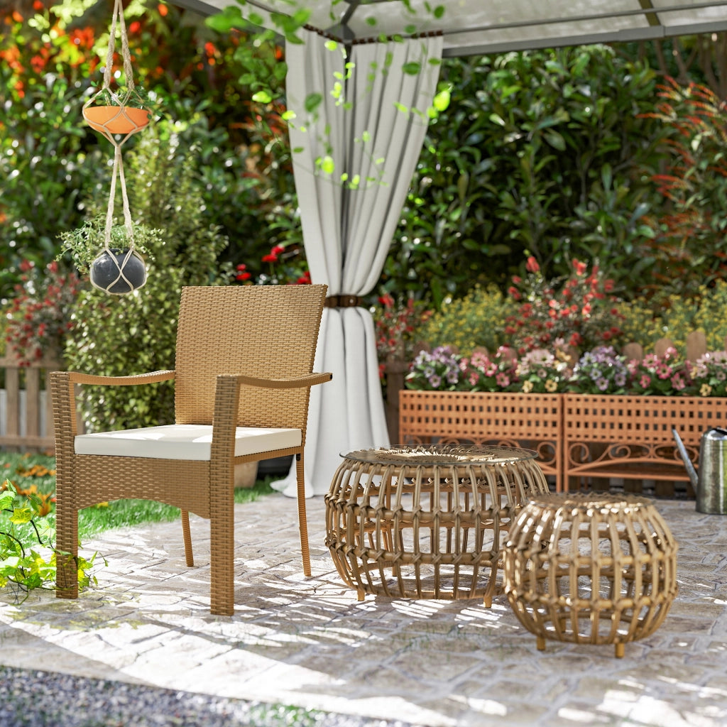 Set di 2 tavolini laterali in poliuretano in rattan da 66/42 cm con tavolino rotondo impermeabile con piano in vetro marrone