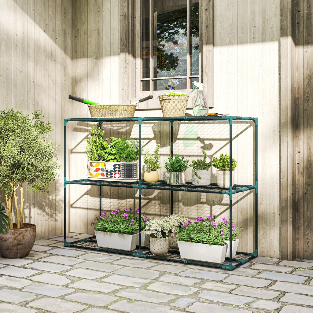 Portapiante a 3 Livelli Aperti 143x48x100 cm in Acciaio e Plastica Verde Scuro