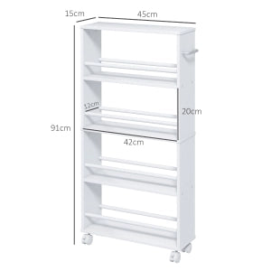 CARRELLO PORTAOGGETTI SOTTILE 45x15x91 cm Bianco in pannello truciolare