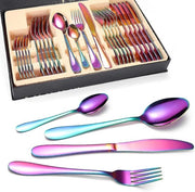 Set di Cucina 24 Pezzi per 6 Persone - Acciaio Inossidabile Colorato - Sicuro per Lavastoviglie - Cucina e Ristorante con Coltellino, Forchetta, Cucchiaio e Cucchiaio da Tè