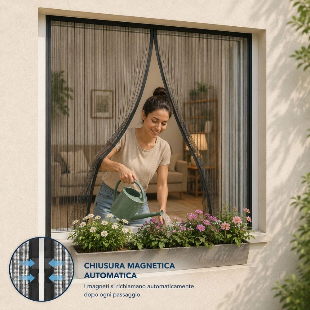 Zanzariera magnetica finestra 100x160 cm, tenda anti zanzare e insetti con calamita nera